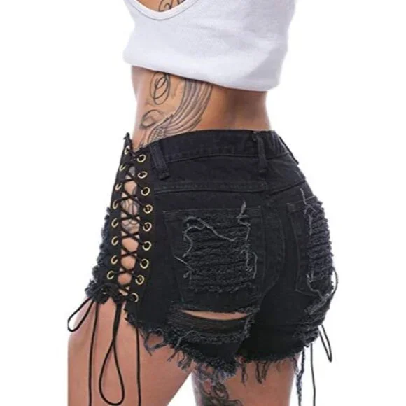 Women's High Rise Ripped Denim Shorts Cotton Spandex Festive Casual Wear